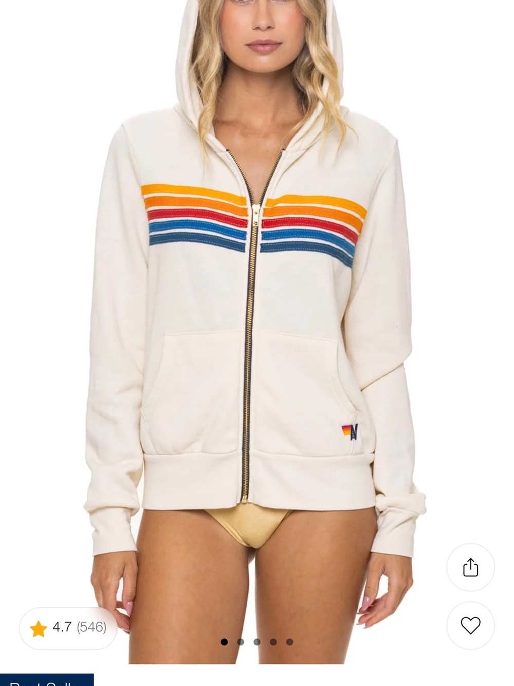 Aviator Nation 5 Stripe Hoodie - Vintage White